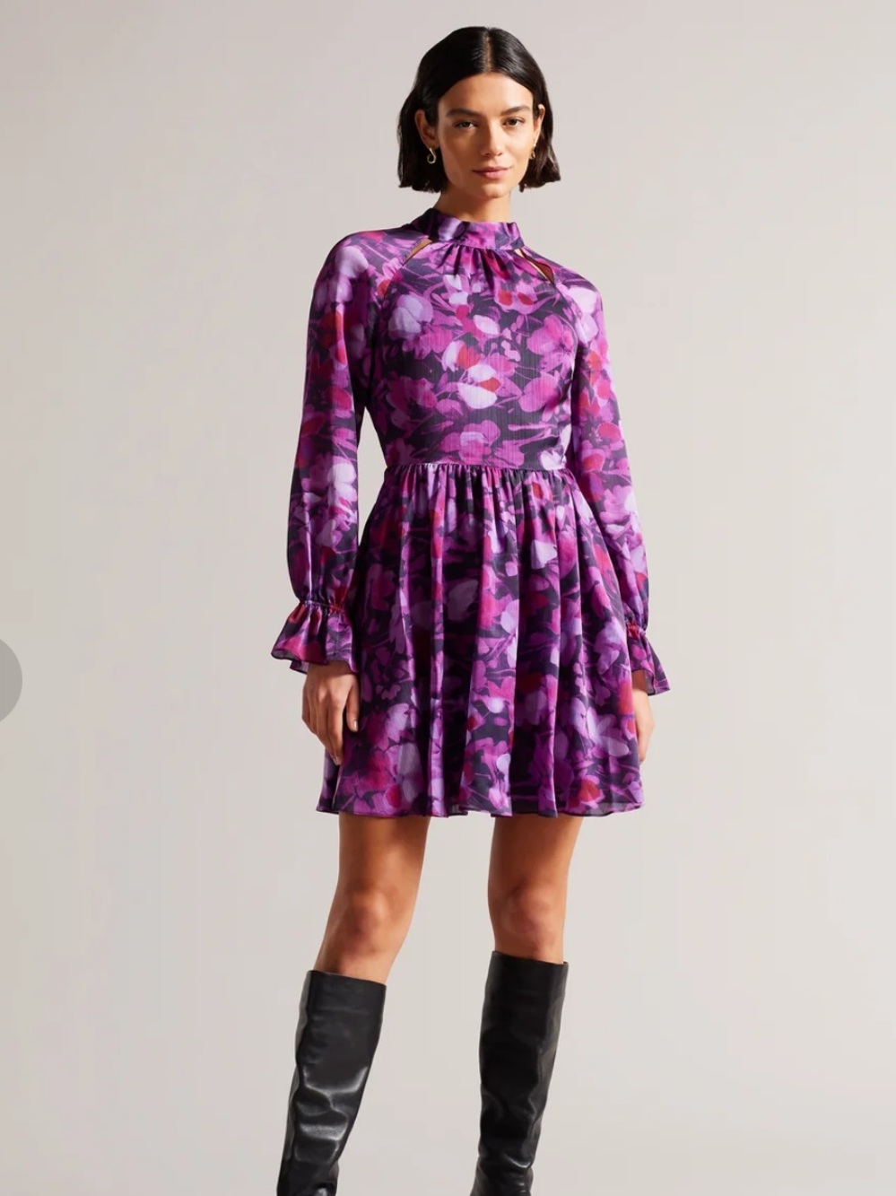 Ted Baker SAMMIEH Long Sleeve Floral Mini Dress - Size 2 / US 6